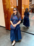 Blue Shirt with Drape Flared Pants